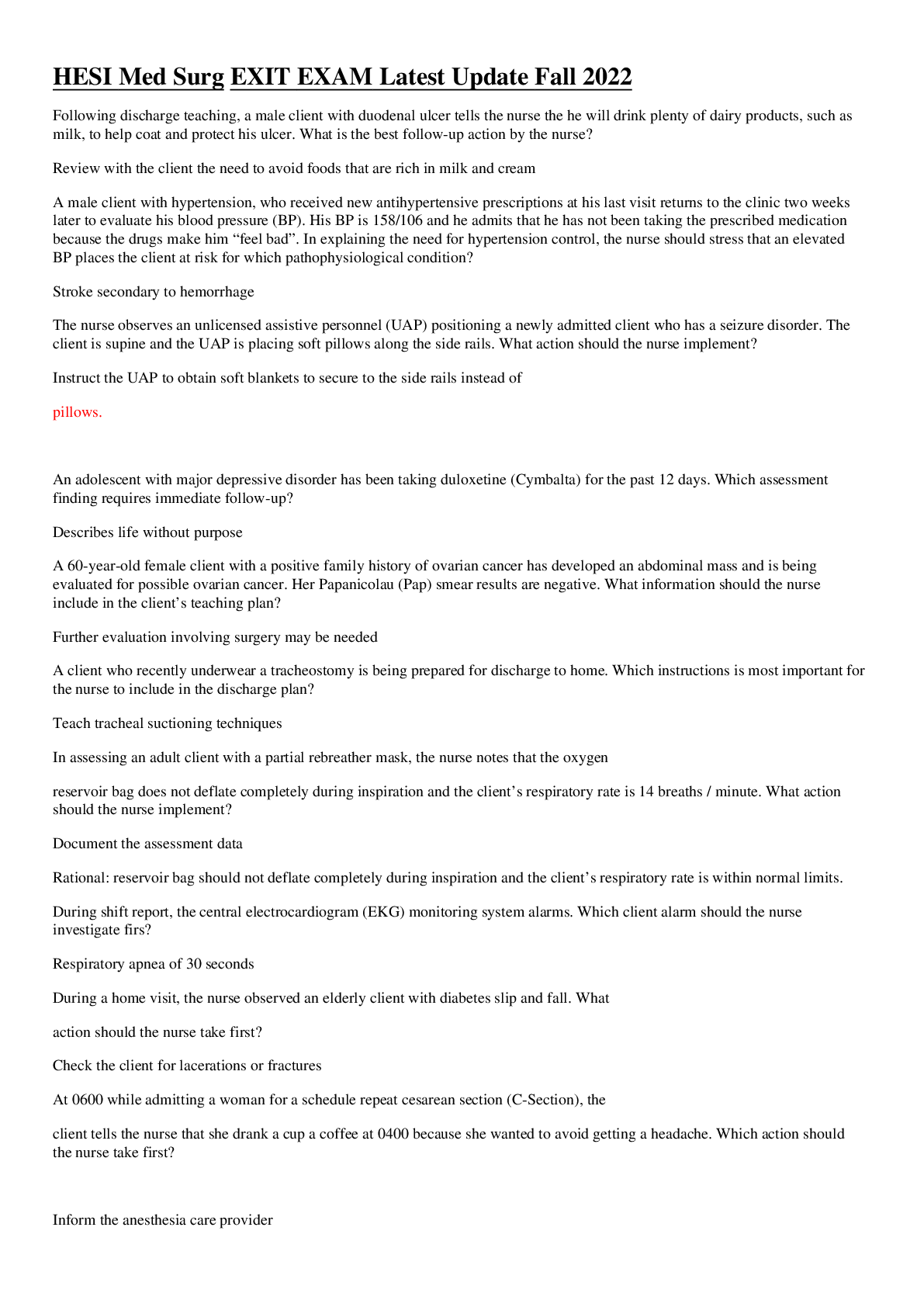 Preview image for HESI Med Surg EXIT EXAM Latest Update Fall 2022